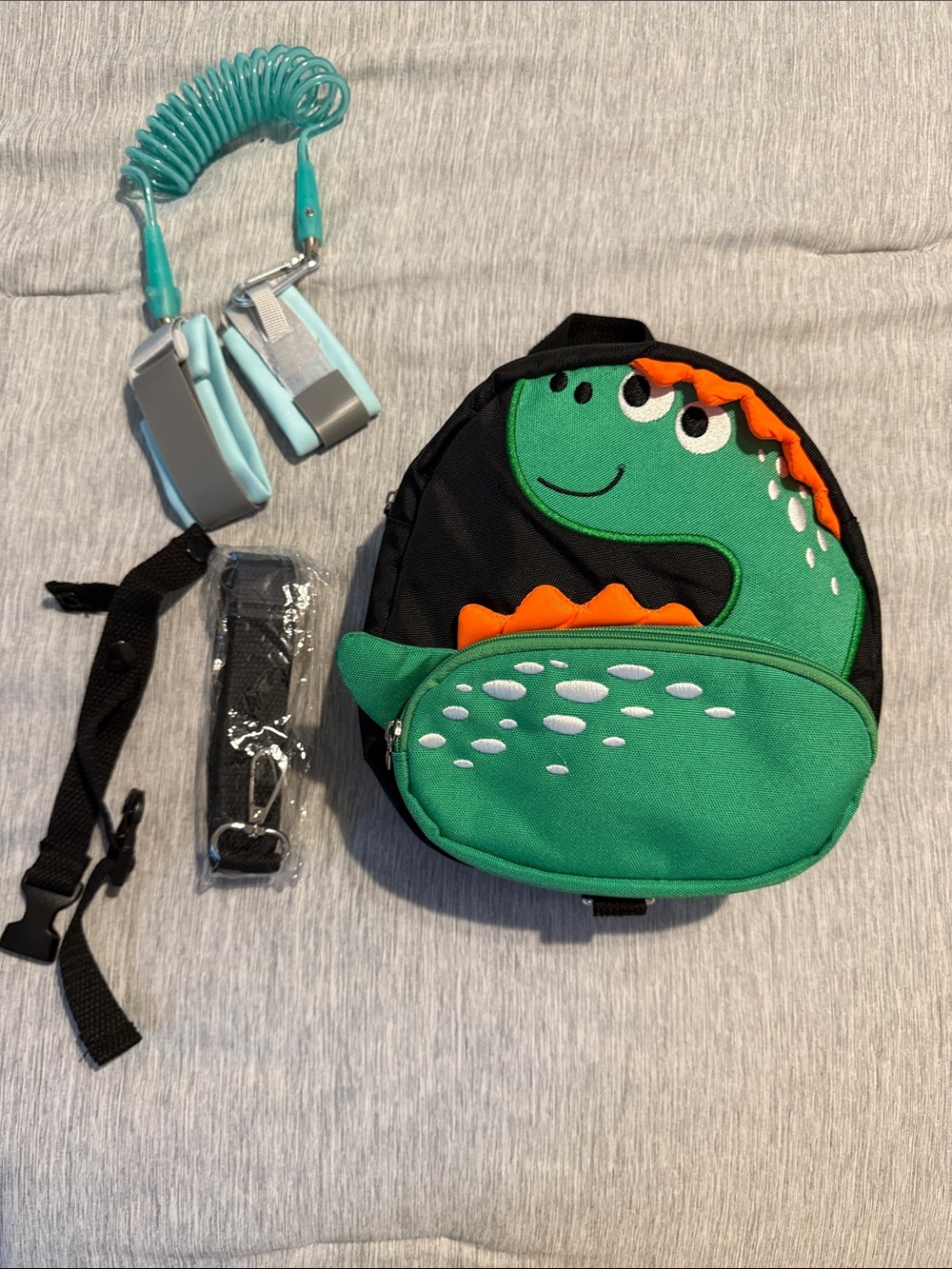 Kids Green Dinosaur Backpack with Safety Leash